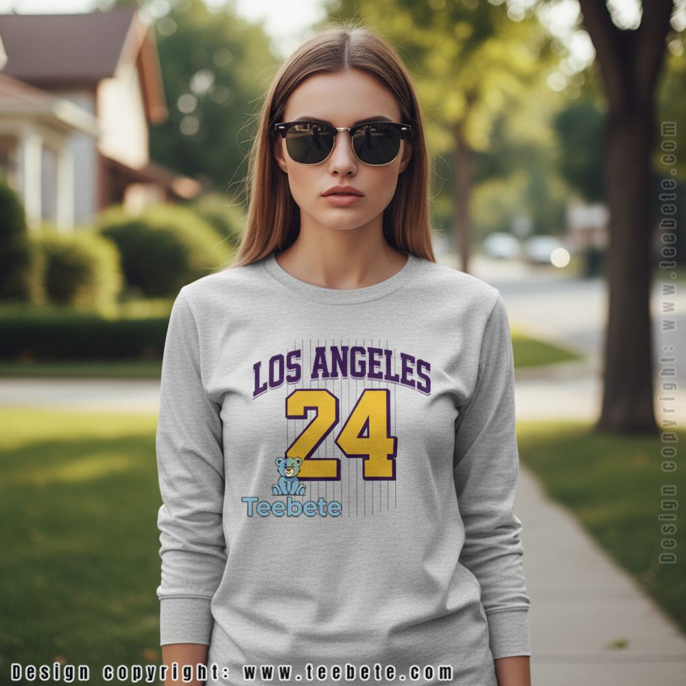 LA Basketball Purple Gold Vintage Pinstripe Jersey Style Long Sleeve LA Basketball Purple Gold Vintage Pinstripe Jersey Style Long Sleeve