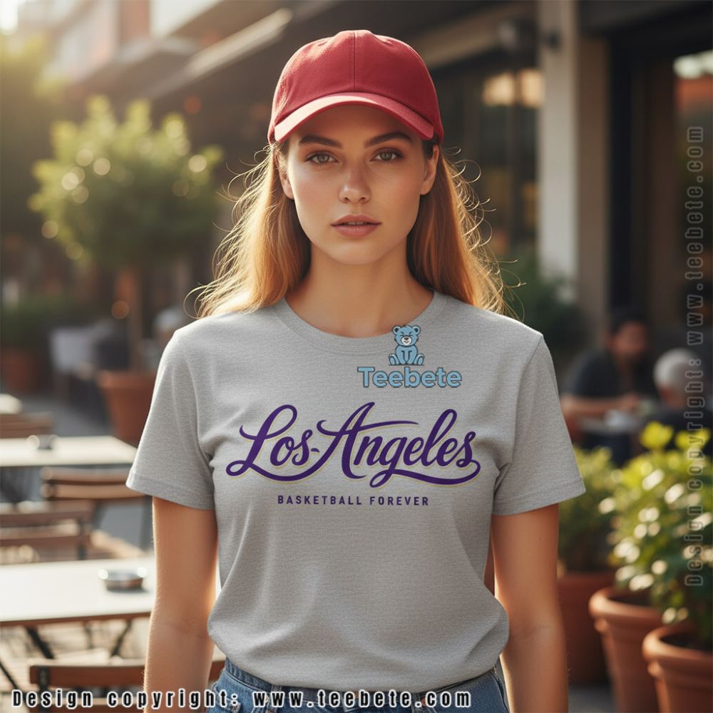 LA Basketball Retro Script Cursive Purple Gold Fan Shirt