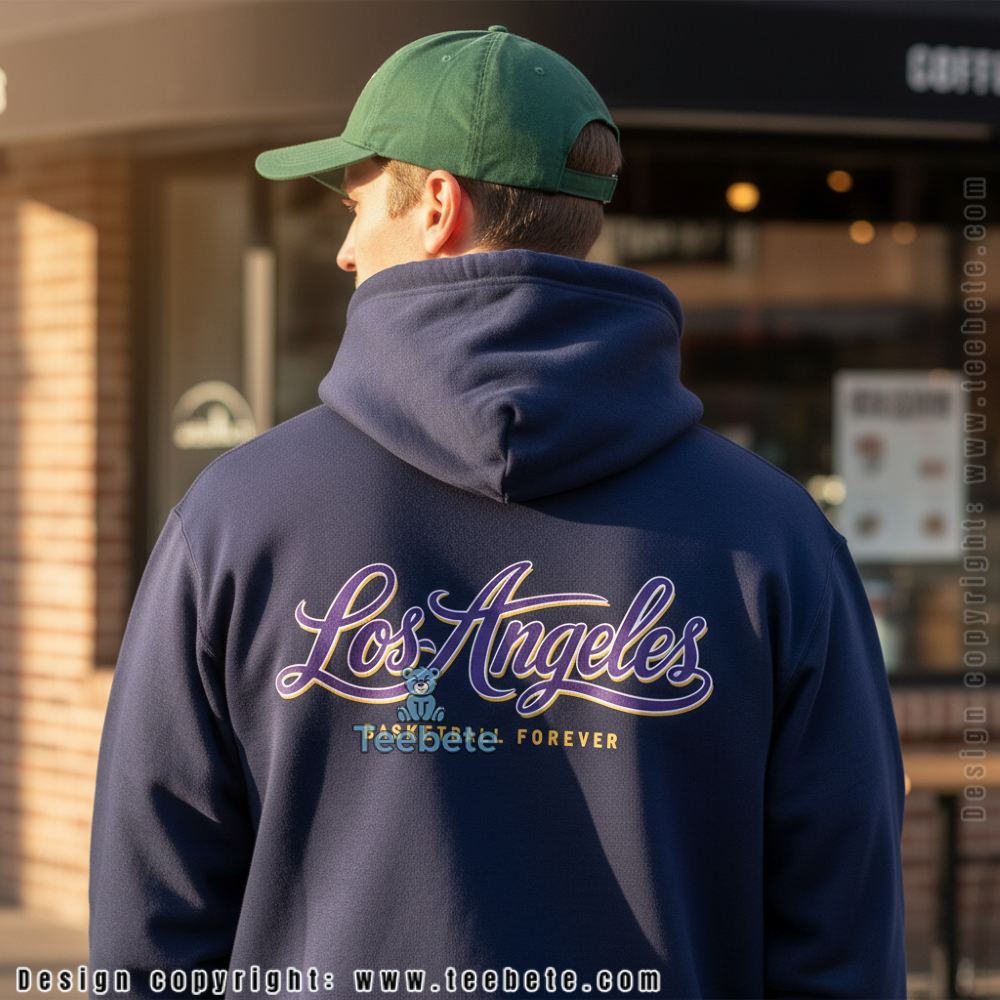 LA Basketball Retro Script Cursive Purple Gold Fan Hoodie LA Basketball Retro Script Cursive Purple Gold Fan Hoodie