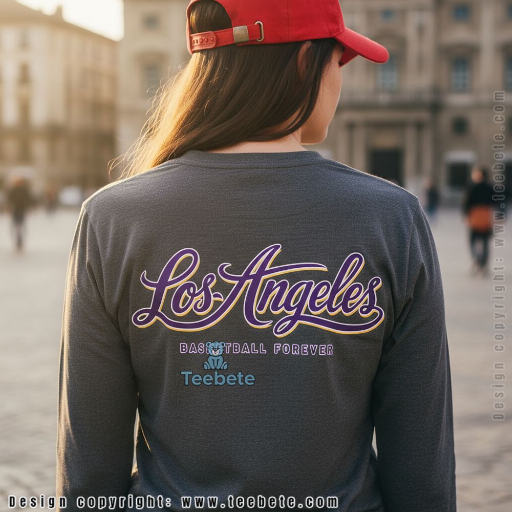 LA Basketball Retro Script Cursive Purple Gold Fan Long Sleeve LA Basketball Retro Script Cursive Purple Gold Fan Long Sleeve