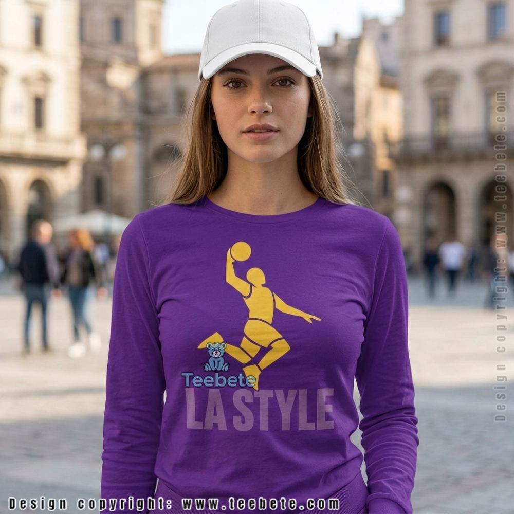 LA Basketball Slam Dunk Purple Gold Streetwear Long Sleeve LA Basketball Slam Dunk Purple Gold Streetwear Long Sleeve