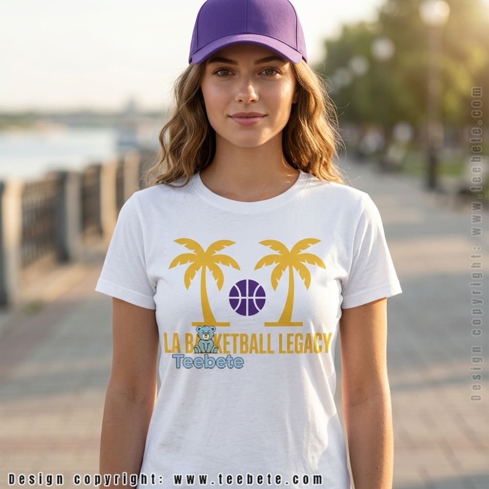 LA Basketball Sunset Palm Tree Purple Gold Shirt