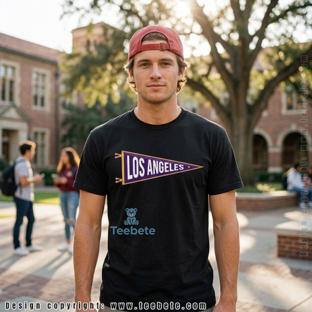 LA Basketball Vintage Pennant Purple Gold Fan Wall Art Shirt