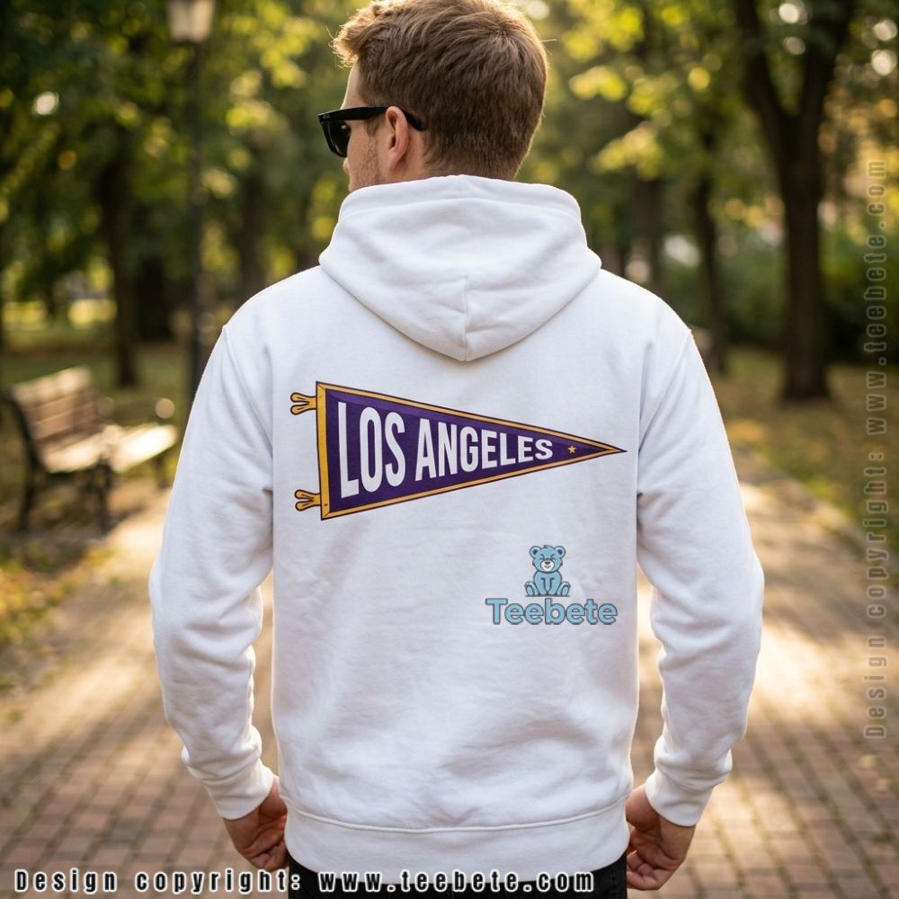 LA Basketball Vintage Pennant Purple Gold Fan Wall Art Hoodie LA Basketball Vintage Pennant Purple Gold Fan Wall Art Hoodie