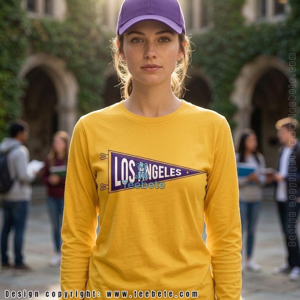 LA Basketball Vintage Pennant Purple Gold Fan Wall Art Long Sleeve LA Basketball Vintage Pennant Purple Gold Fan Wall Art Long Sleeve