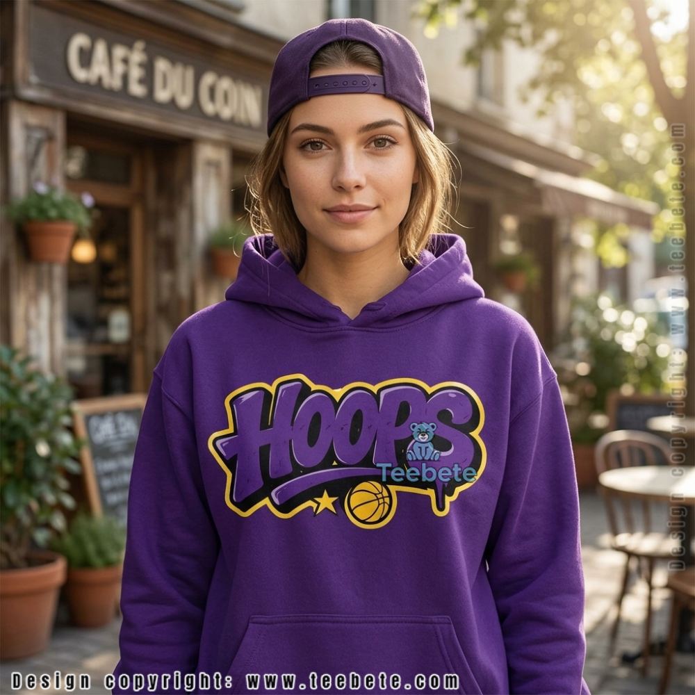 LA Hoops Purple Gold Street Art Graffiti Basketball Hoodie LA Hoops Purple Gold Street Art Graffiti Basketball Hoodie