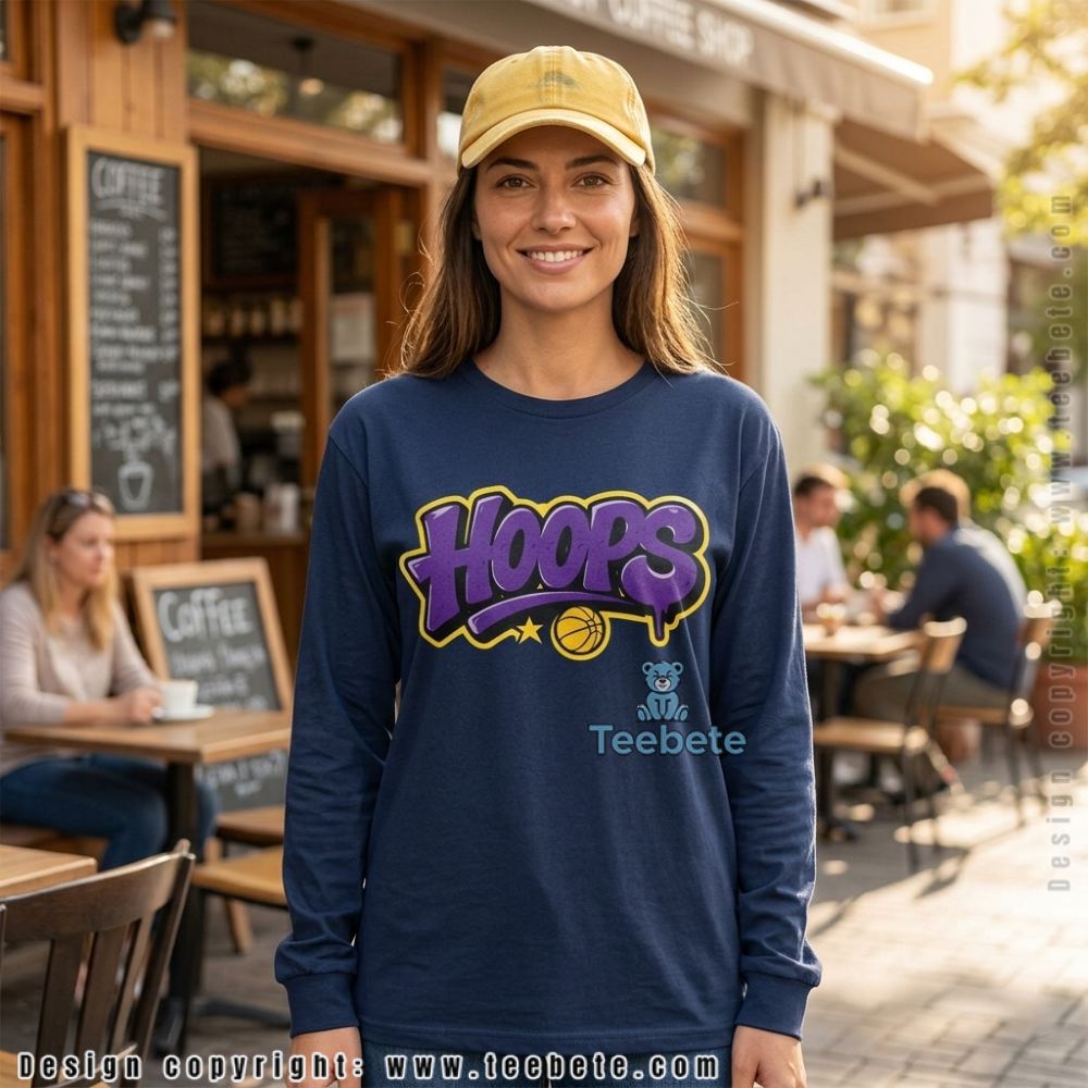 LA Hoops Purple Gold Street Art Graffiti Basketball Long Sleeve LA Hoops Purple Gold Street Art Graffiti Basketball Long Sleeve