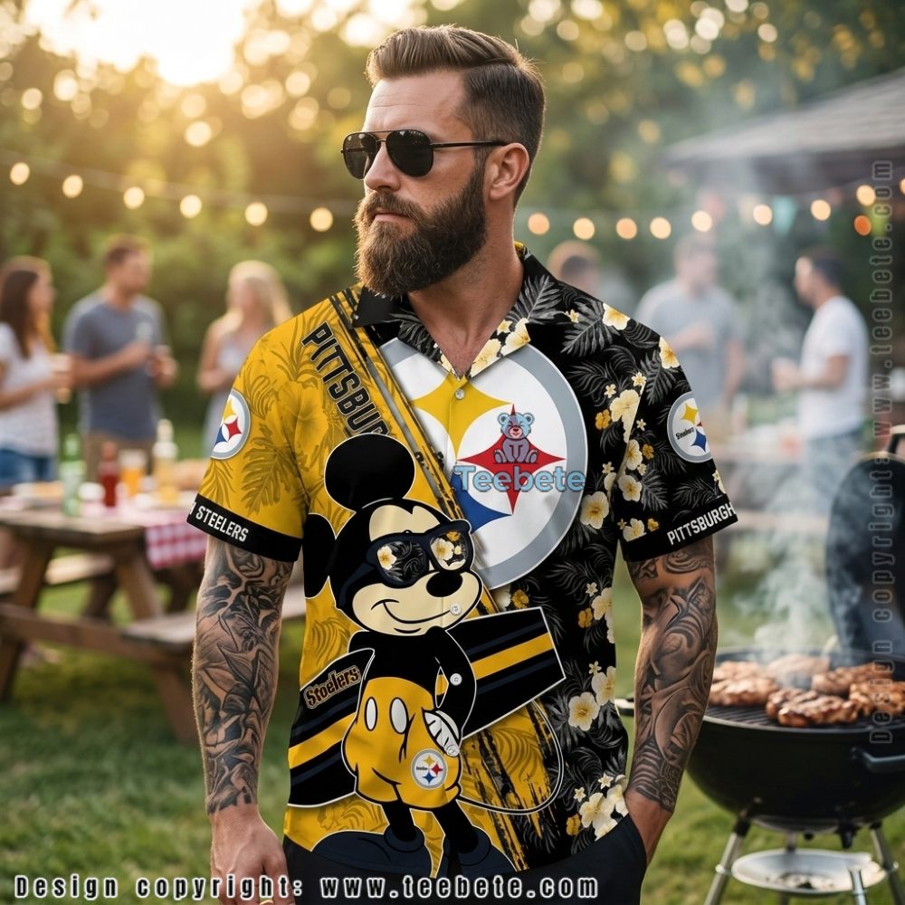 Personalized Pittsburgh Steelers Yellow Grunge Pattern Beach Shirt For Men Personalized Pittsburgh Steelers Yellow Grunge Pattern Beach Shirt For Men
