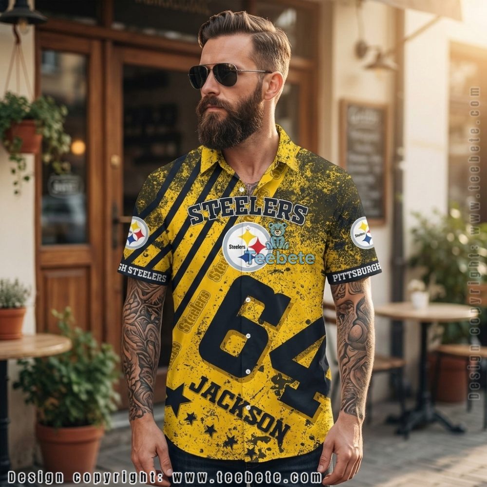 Personalized Pittsburgh Steelers Yellow Grunge Pattern Beach Shirt For Men Version 1 Personalized Pittsburgh Steelers Yellow Grunge Pattern Beach Shirt For Men Version 1