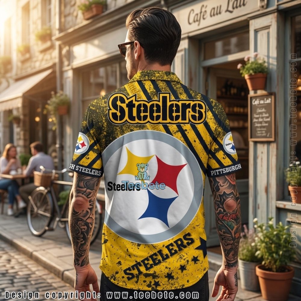 Personalized Pittsburgh Steelers Yellow Grunge Pattern Beach Shirt For Men Version 2 Personalized Pittsburgh Steelers Yellow Grunge Pattern Beach Shirt For Men Version 2