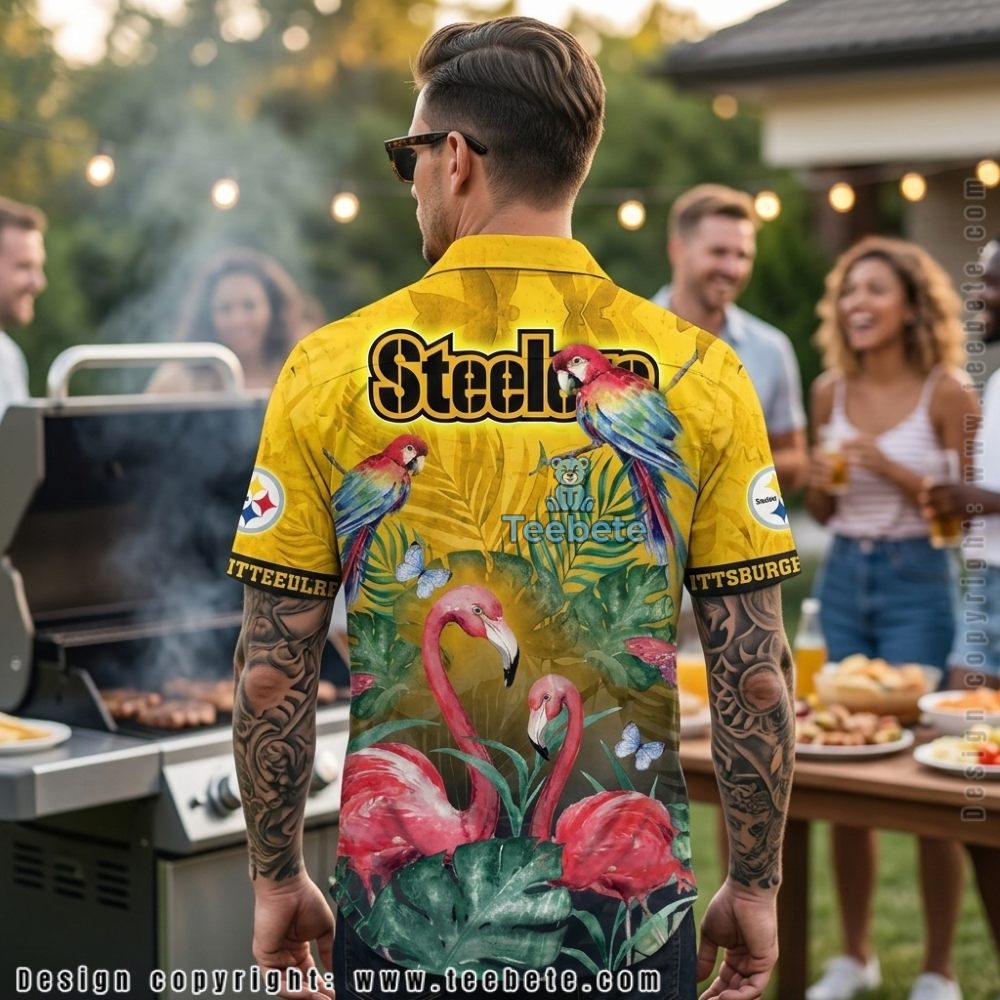 Pittsburgh Steelers Flamingo Parrot Tropical Hawaiian Shirt Version 2 Pittsburgh Steelers Flamingo Parrot Tropical Hawaiian Shirt Version 2