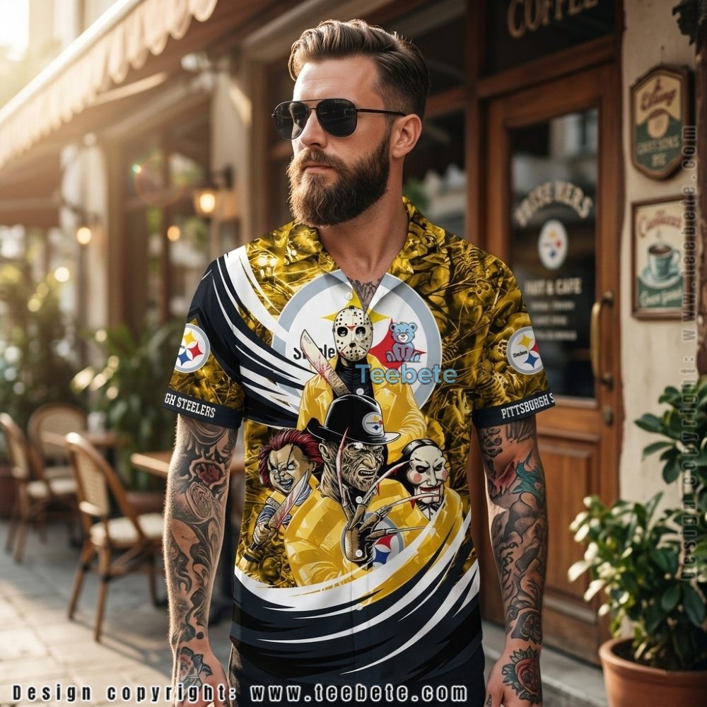 Personalized Pittsburgh Steelers Yellow Grunge Pattern Beach Shirt For Men Personalized Pittsburgh Steelers Yellow Grunge Pattern Beach Shirt For Men