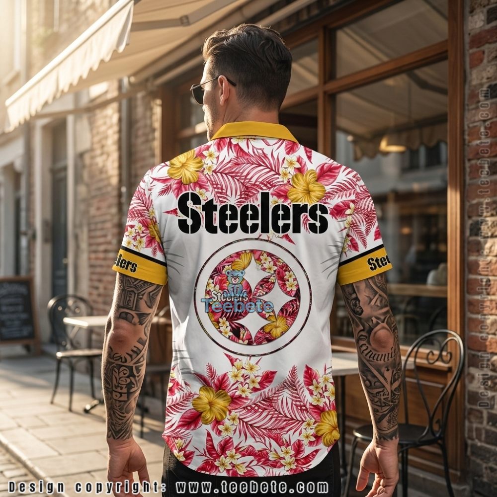 Pittsburgh Steelers Hibiscus Flower Tropical White Hawaiian Shirt Version 2 Pittsburgh Steelers Hibiscus Flower Tropical White Hawaiian Shirt Version 2