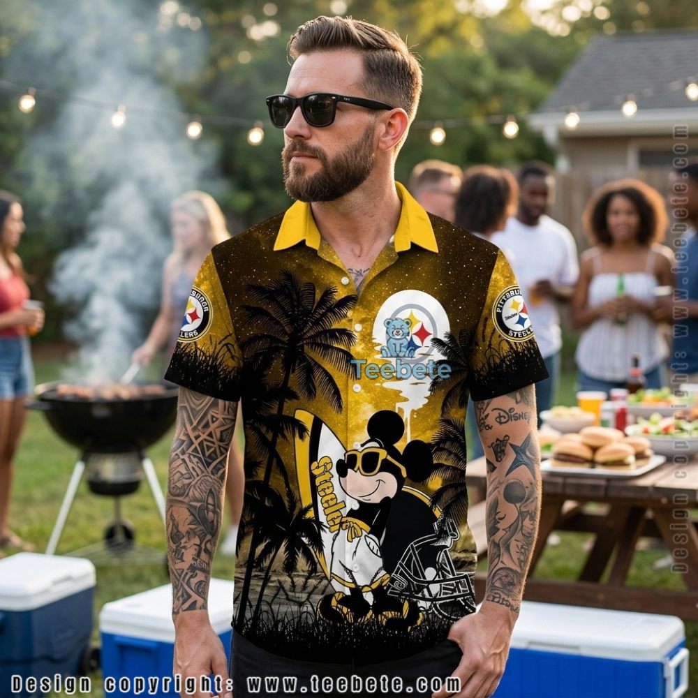 Pittsburgh Steelers Mickey Mouse Palm Trees Tropical Hawaiian Shirt