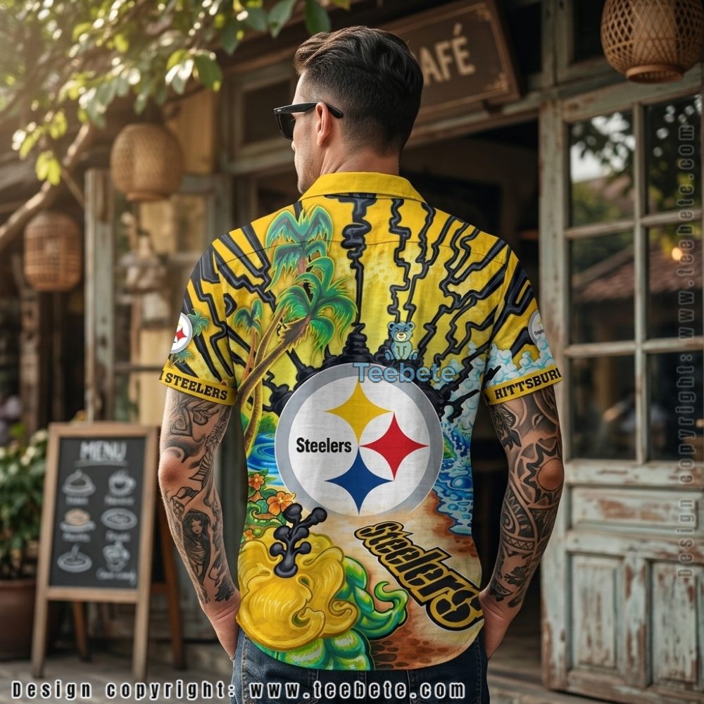Pittsburgh Steelers Ocean Hawaiian Shirt Tropical Palm Trees And Hibiscus Version 2 Pittsburgh Steelers Ocean Hawaiian Shirt Tropical Palm Trees And Hibiscus Version 2