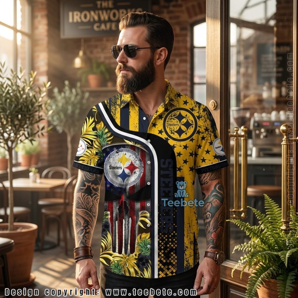 Pittsburgh Steelers Palm Tree Pattern Yellow Summer Hawaiian Shirt Pittsburgh Steelers Palm Tree Pattern Yellow Summer Hawaiian Shirt