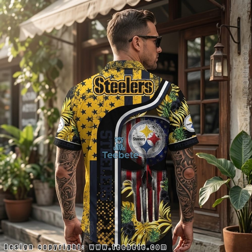 Pittsburgh Steelers Skull Tropical Pineapple Yellow Hawaiian Shirt Version 2 Pittsburgh Steelers Skull Tropical Pineapple Yellow Hawaiian Shirt Version 2