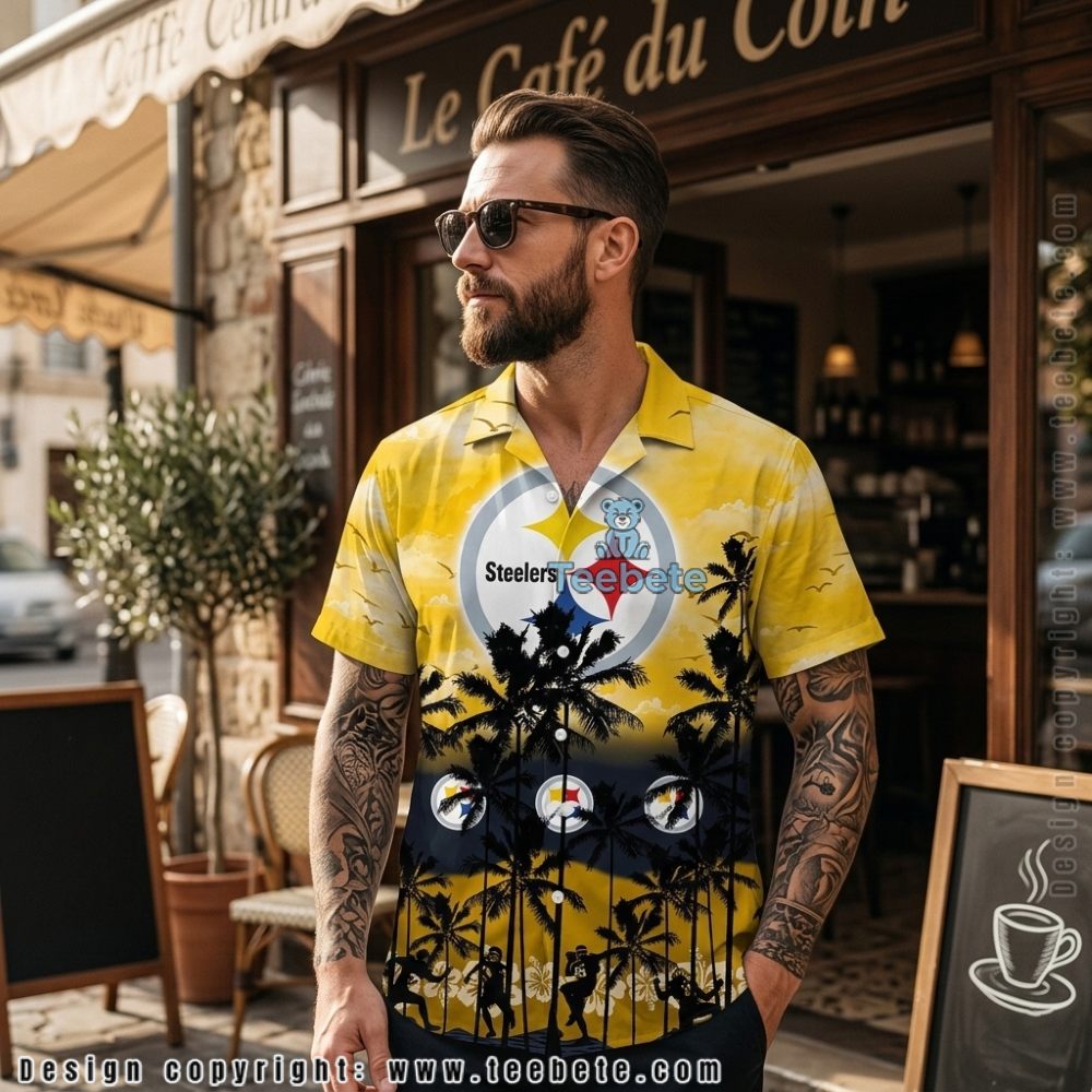 Pittsburgh Steelers Tropical Beach Shirt Featuring Palm Trees And Football Players