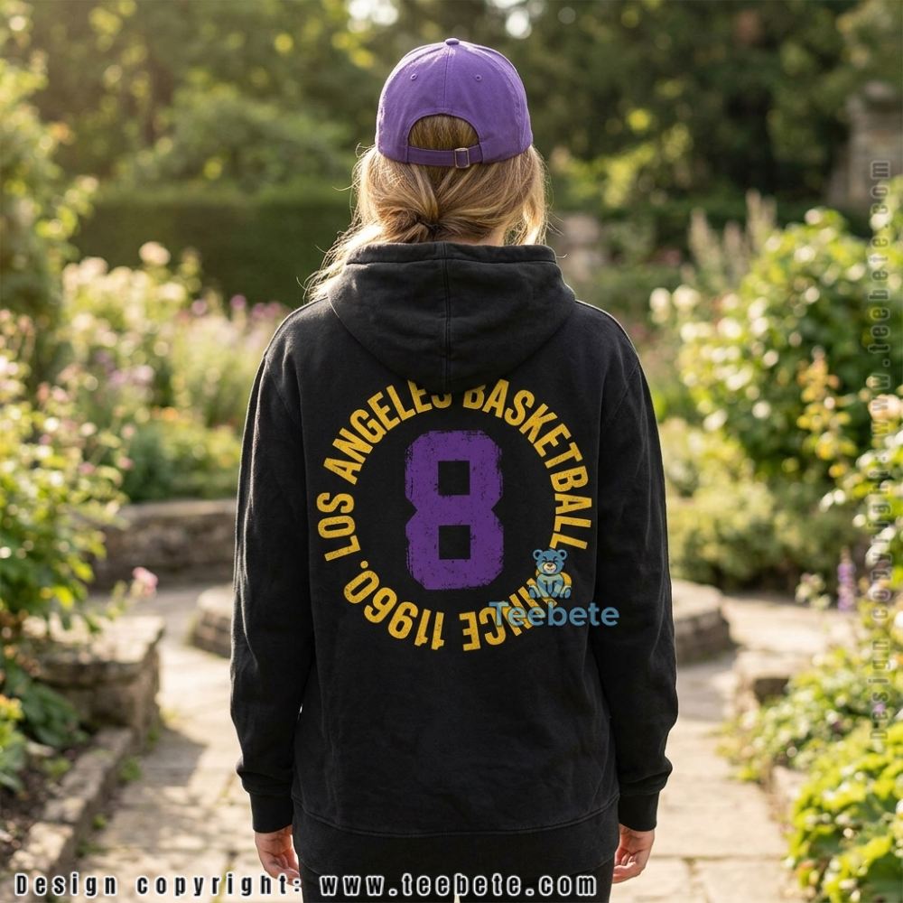 Retro LA Basketball Purple Gold Number 8 Fan Hoodie Retro LA Basketball Purple Gold Number 8 Fan Hoodie