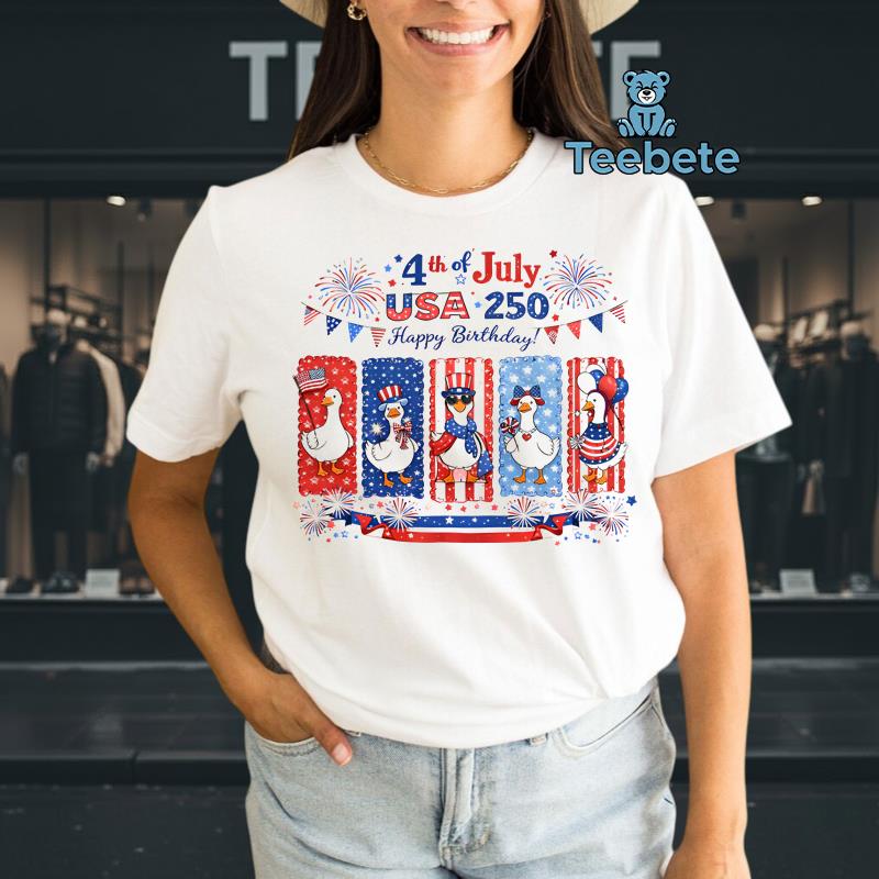 4th Of July USA 250th Birthday Patriotic Duck American T-Shirt