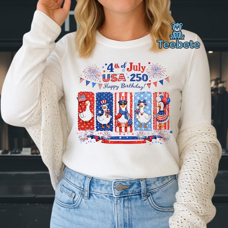 4th Of July USA 250th Birthday Patriotic Duck American Long Sleeve 4th Of July USA 250th Birthday Patriotic Duck American Long Sleeve