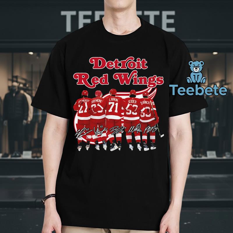 Detroit Red Wings Rasmussen Raymond Larkin Seider Sbrincat Signatures Shirt
