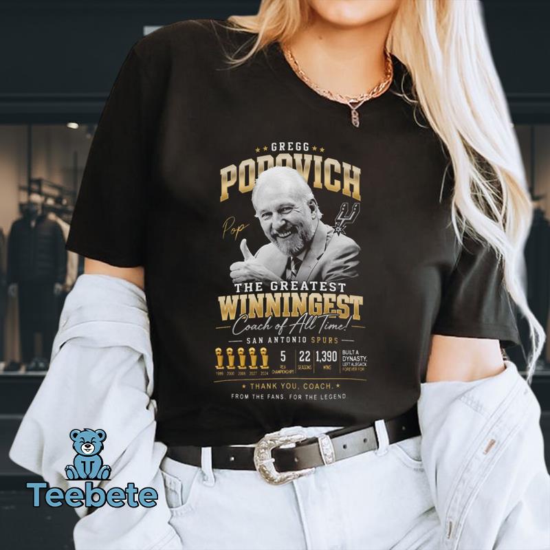 Gregg Popovich Greatest Winningest Coach Of All Time San Antonio Spurs Fan Shirt