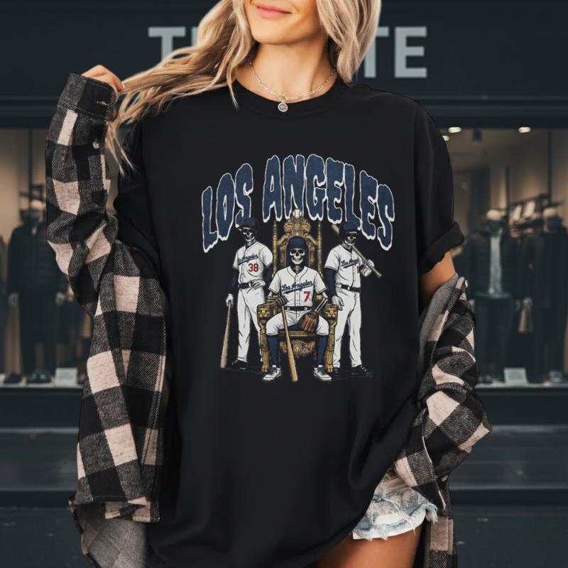 Los Angeles Dodgers Skeleton Retro Halloween Fan T-Shirt