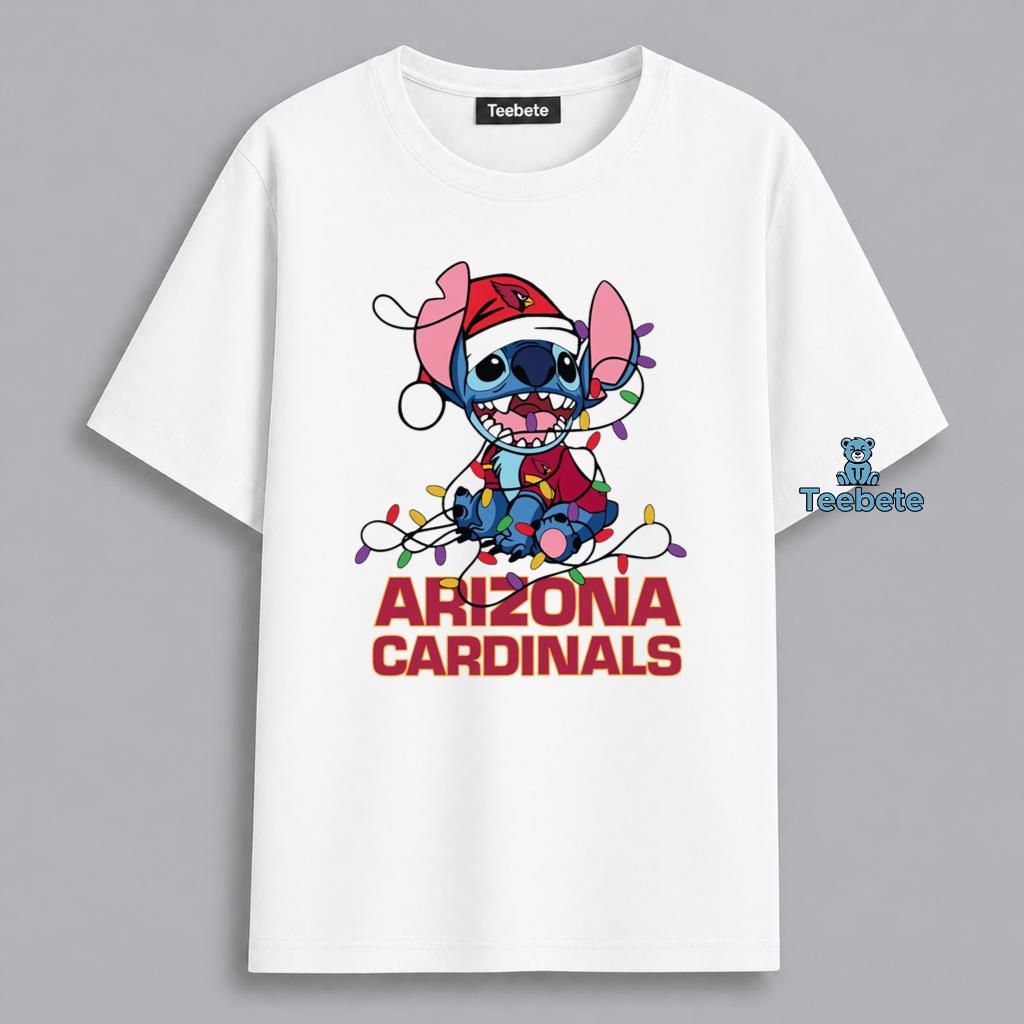 Arizona Cardinals Stitch Santa Christmas Lights Shirt