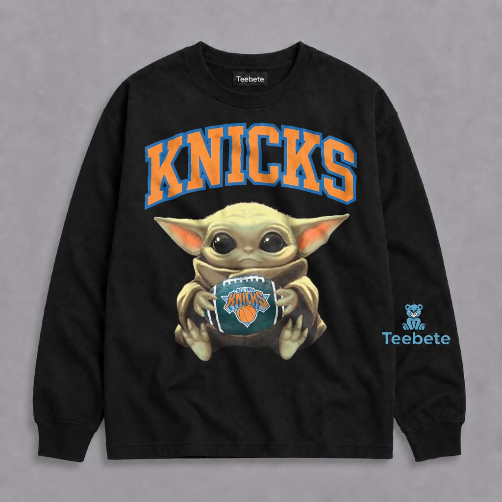 Baby Yoda Hug New York Knicks Star Wars Long Sleeve Baby Yoda Hug New York Knicks Star Wars Long Sleeve