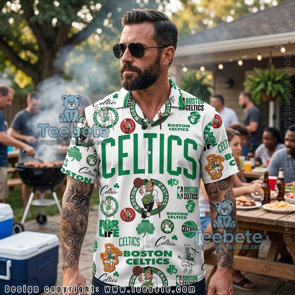 Boston Celtics Forever Logo Print Hawaiian Shirt
