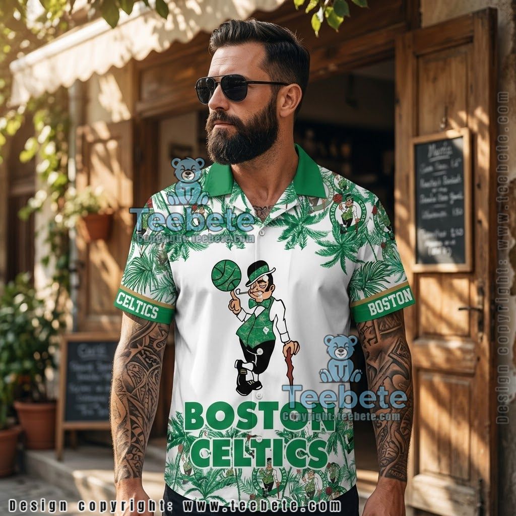 Boston Celtics Leprechaun Art White Tropical Shirt