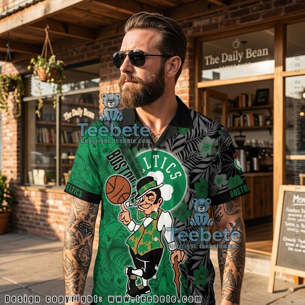 Boston Celtics Mascot Hibiscus Aloha Shirt