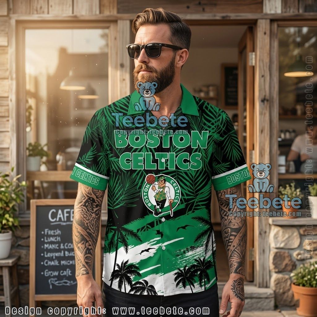 Boston Celtics Sunset Player Silhouette Aloha Shirt