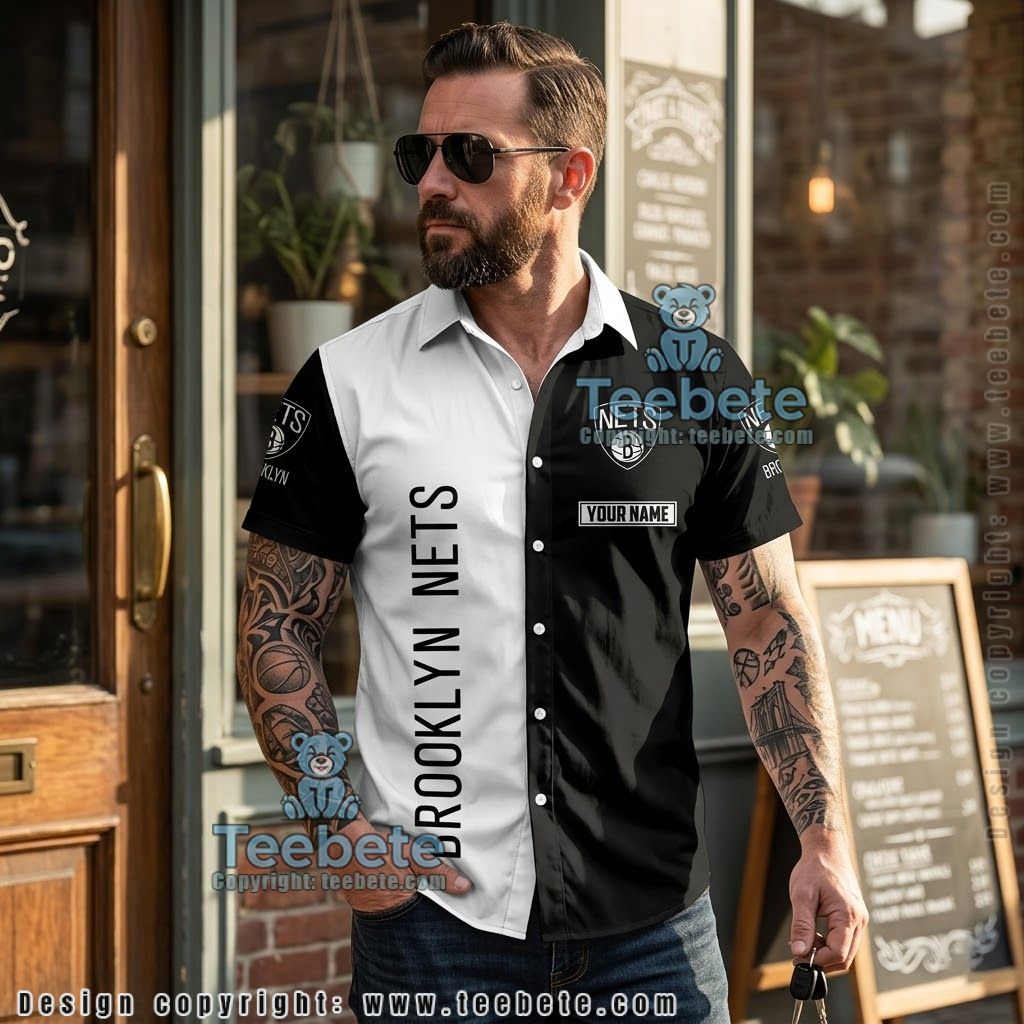 Brooklyn Nets Black And White Split Aloha Shirt