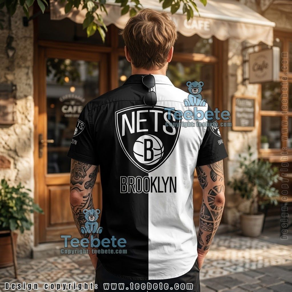 Brooklyn Nets Black And White Split Aloha Shirt Version 2 Brooklyn Nets Black And White Split Aloha Shirt Version 2