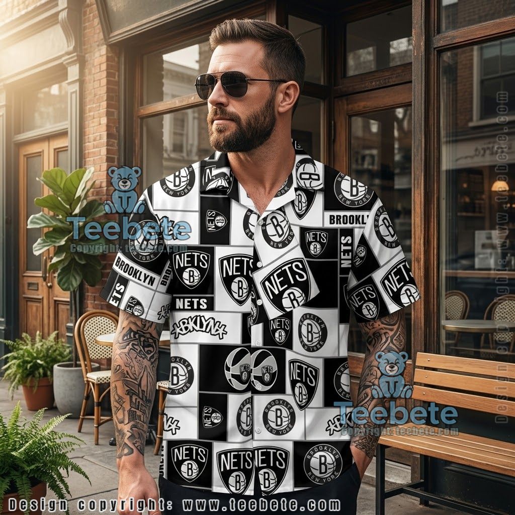 Brooklyn Nets Checkerboard Logo Tropical Shirt