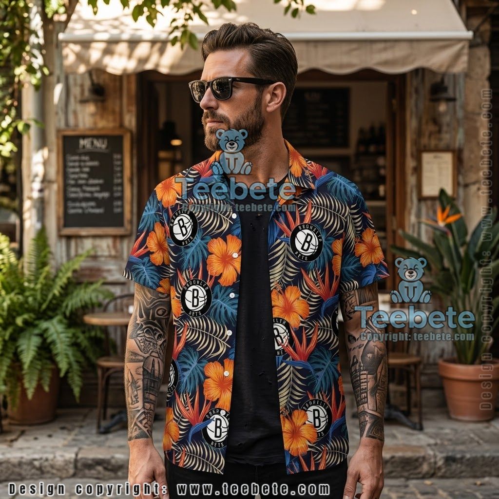 Brooklyn Nets Orange Island Aloha Shirt