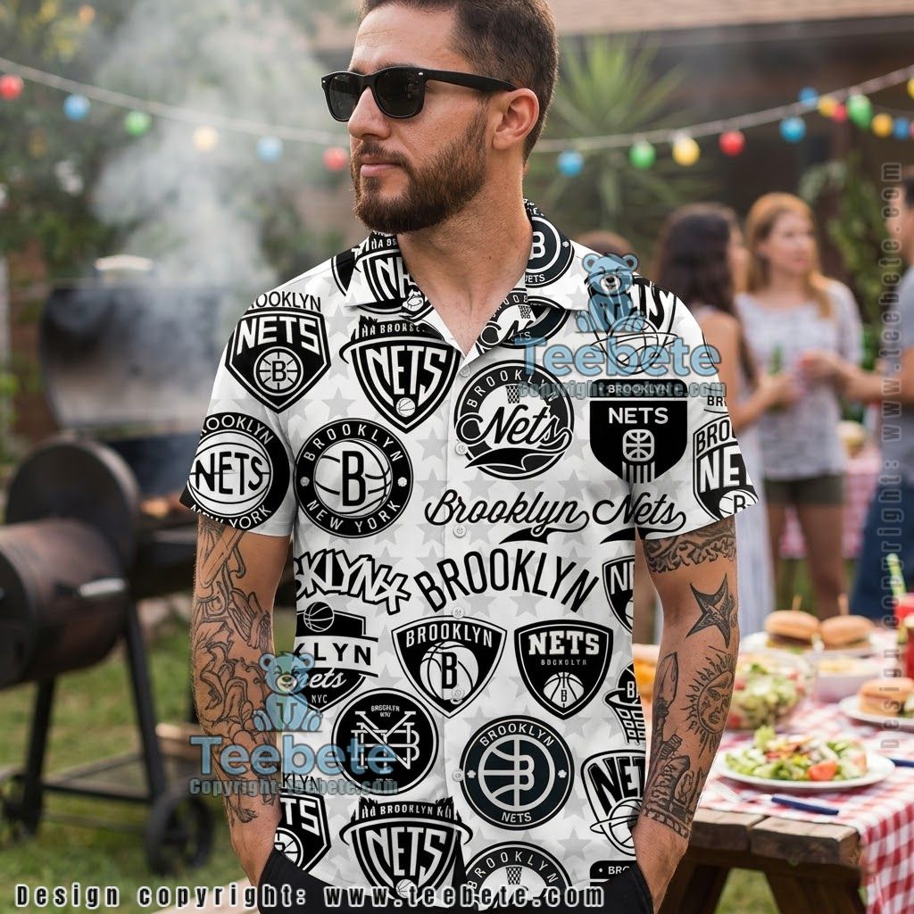 Brooklyn Nets Repeating Logo Hawaiian Shirt