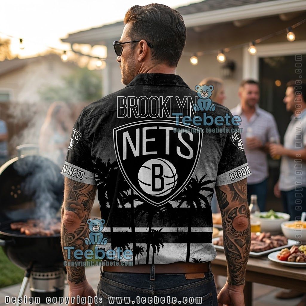 Brooklyn Nets Sunset Shadow Beach Aloha Shirt Version 2 Brooklyn Nets Sunset Shadow Beach Aloha Shirt Version 2
