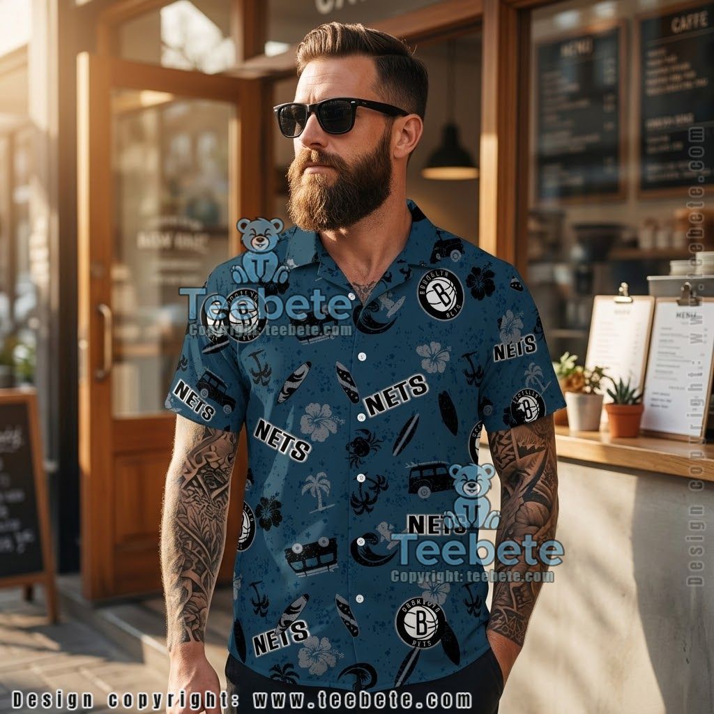 Brooklyn Nets Surfboard Navy Tropical Shirt