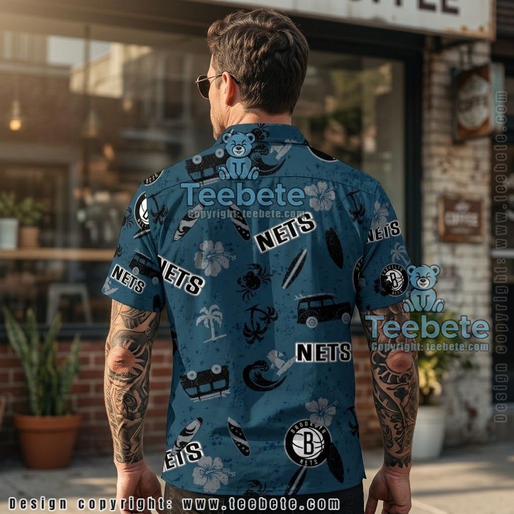 Brooklyn Nets Surfboard Navy Tropical Shirt Version 2 Brooklyn Nets Surfboard Navy Tropical Shirt Version 2