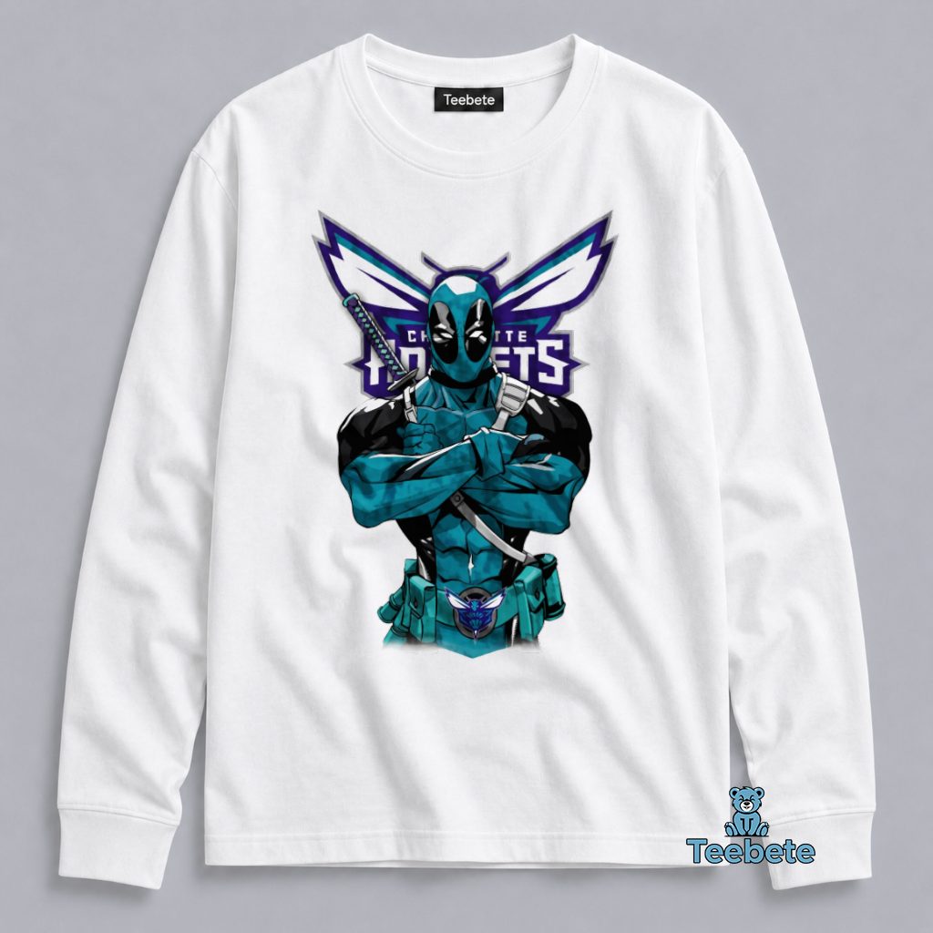 Charlotte Hornets Deadpool Teal Superhero Costume Long Sleeve Charlotte Hornets Deadpool Teal Superhero Costume Long Sleeve