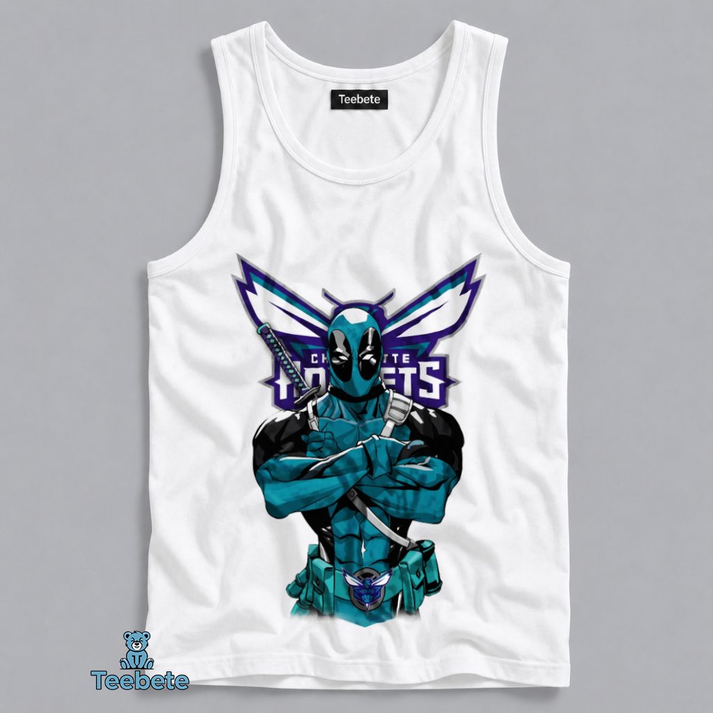 Charlotte Hornets Deadpool Teal Superhero Costume Tanktop Charlotte Hornets Deadpool Teal Superhero Costume Tanktop