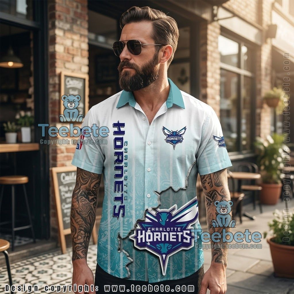 Charlotte Hornets Distressed Gradient Hawaiian Shirt