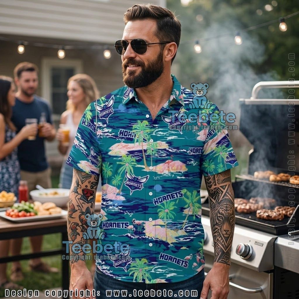 Charlotte Hornets Flamingo Pineapple Aloha Shirt Charlotte Hornets Flamingo Pineapple Aloha Shirt