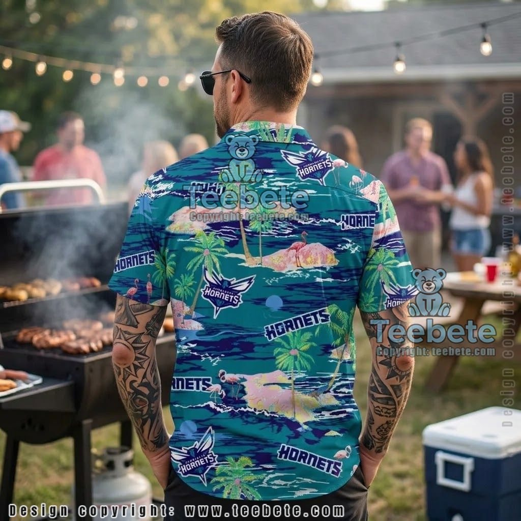 Charlotte Hornets Flamingo Island Tropical Shirt Version 2 Charlotte Hornets Flamingo Island Tropical Shirt Version 2