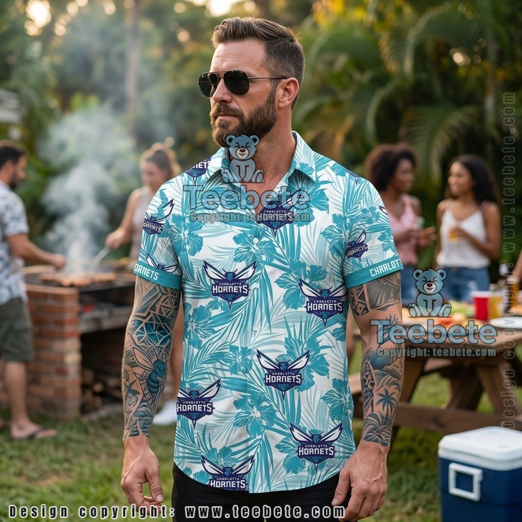 Charlotte Hornets Jungle Bloom Aloha Shirt Charlotte Hornets Jungle Bloom Aloha Shirt