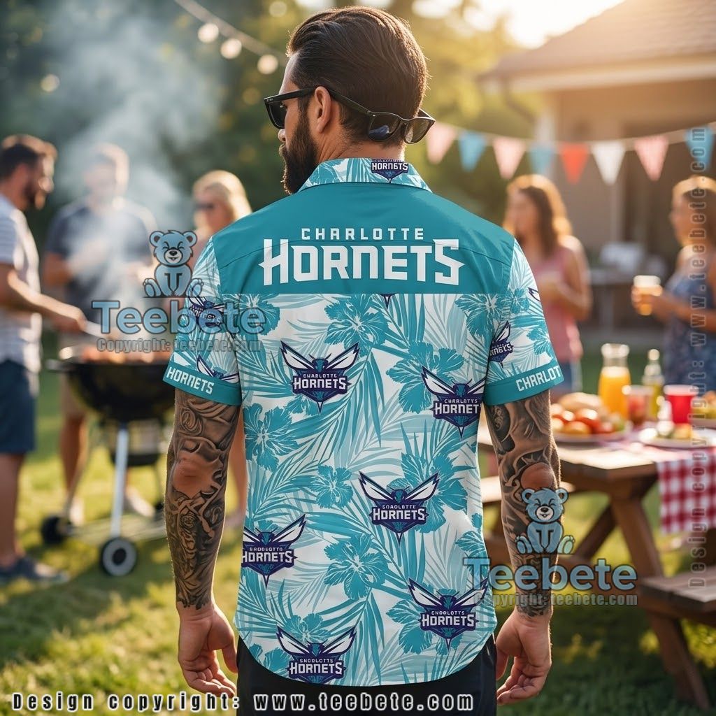 Charlotte Hornets Floral Palm Leaf Aloha Shirt Version 2 Charlotte Hornets Floral Palm Leaf Aloha Shirt Version 2