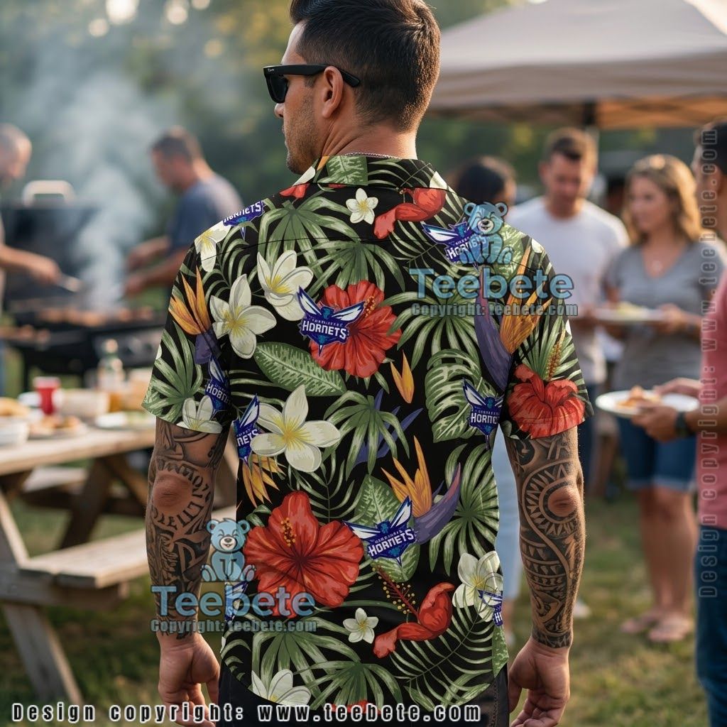 Charlotte Hornets Jungle Bloom Aloha Shirt Version 2 Charlotte Hornets Jungle Bloom Aloha Shirt Version 2